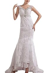 V-neck Lace  Mermaid  Dress With Rhinestones