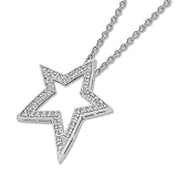 Search : Large 14K White Gold Diamond Open Star Pendant
