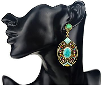 TIDOO Jewelry Vintage Ethnic Mediterranean Style Turquoise Oval Pendants Statement Drop Earrings Jewelry Colorful Rhinestones Resin Gold Plated EarDrop 100% Man-made Trendy Elegance Dangler Earring Stud Clip Drop For Women,Hot,Best Gift For Lover Party Wedding Anniversary Engagement Valentine's Day And Christmas