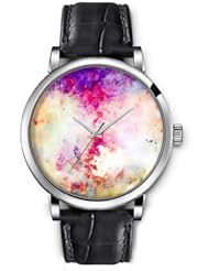 SPRAWL Aanalog Fashion Series Silver Ladies Watches of Genuine Black Leather Strap,Unique Wrist Watch for Women Girls Designed with Colors colorful spots