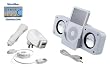 Portable Folding White Stereo Speaker with USB cable + 3-in-1 Charger Kit for iPod, iPhone, Nano all Generations, Incl. DBROTH Microfiber Cleaning cloth