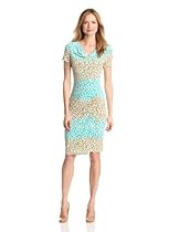 Hot Sale Jones New York Women's Cowl Neck Print Dress, Indian Turquoise Multi, 10