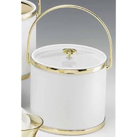 Kraftware 62164 White Matte with Brass 3 Quart Ice Bucket with Bale Handle, Bands and... by Kraftware