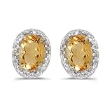 14K Yellow/White Gold 0.02 ct. Diamond and 6 x 4 MM Oval Shaped Citrine Earrings