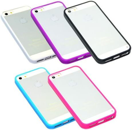 BlueMart ® 5Pcs Hard PC Skin Case Cover with Clear Back for Apple iPhone 5 Plus BlueMart Cable Tie - Black, White,Hot Pink, Light Blue,Purple