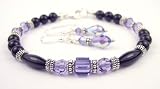 2 Piece Set: Tanzanite December Birthstone Bracelets in Onyx, Sterling Silver, and Swarovski Austrian Crystals