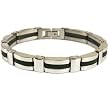 Stainless Steel Black Rubber Bracelet Mens Link Satin Finish by Bucasi Stainless Steel Black Rubber Bracelet Mens Link Satin Finish by Bucasi