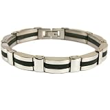 Stainless Steel Black Rubber Bracelet Mens Link Satin Finish by Bucasi