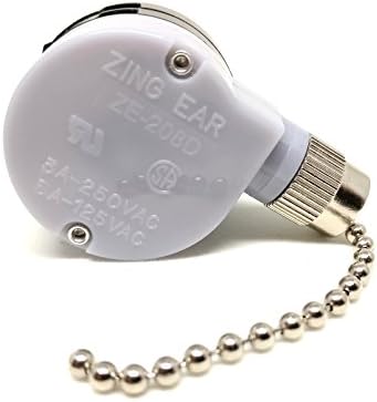 Genuine Zing Ear Ceiling Fan Pull Chain 2 Speed Control Replacement Switch Ze-208d 5 to 8 Wires Ceiling Fan Switch 5 Wire for Ceiling Fans, Fans, and Multi Speed Appliances (Nickel)