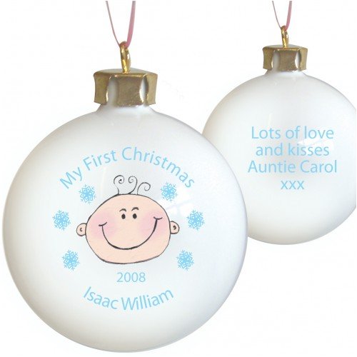 My 1st ChristmasOval Shaped Bauble - Personalised, Boy