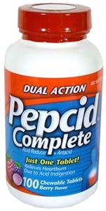 Pepcid Complete Dual Action Acid Reducer and Antacid Berry Flavored Chewable Tablets 100 Count Bottle