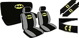 IMAGE OF New Design 11 Pieces Batman Classic Logo Car Seat Covers Set Includes Front and Rear Seat Cover, Steering Wheel Cover, Seat Belt Covers