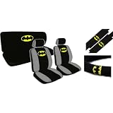 New Design 11 Pieces Batman Classic Logo Car Seat Covers Set Includes Front and Rear Seat Cover, Steering Wheel Cover, Seat Belt Covers