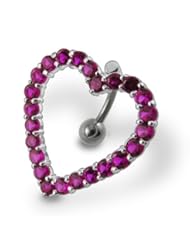 Jewelry: Red Dangling Heart Shape Sterling Silver with 14G-3/8 Inch (1.6x10MM) 316L Surgical Steel Banana Belly Ring Body jewelry - PiercingPoint