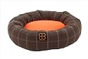 PetEgo Dozer Cozy Doughnut Pet Dog Bed. Small 23.6"X23.6"X6" Color=Brown Suede & Orange or Coffee Inner Pillow