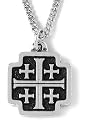 Rhodium Plated Pewter Jerusalem Cross Pendant by Bob Siemon, 20"