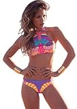 FQHOME Womens Sporty Tribal Print High Neck Swimsuit Size S