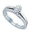 Stunning 2pc. 10k. White Gold Genuine Diamond Bridal Set w/ Marquee Center Stone " Size 7 "