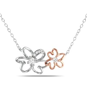 White and Pink Silver 1/6 CT TDW Diamond Necklace With Chain (G-H, I3): Jewelry