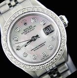 Rolex Ladies Ss Pearl Datejust Watch With Diamonds