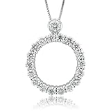 18k White Gold Diamond Circle Drop Pendant Necklace (G-H, SI, 1.31 carat)