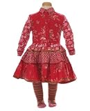 : Room Seven Red Cord 3 Frill Dress & Pink/Multi Stripe Tight Set