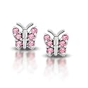 14k White Gold Pink Tourmaline Butterfly Earrings
