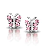 14k White Gold Pink Tourmaline Butterfly Earrings