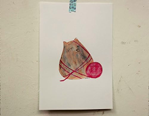 fat cat and yarn original illustration - wall art - pet portrait - home decor - pet lovers gift