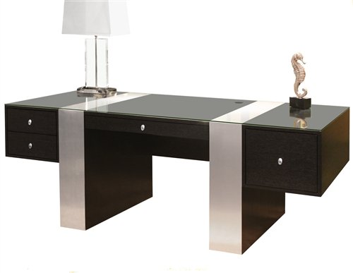 Premium Modern Executive Office Desk in Wenge & Brushed Aluminum On Sale