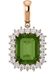 14K Rose Gold 10.00x8.00mm Emerald Cut Green Tourmaline and Diamond Pendant -- LIFETIME WARRANTY