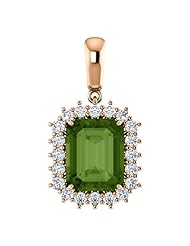 10K Rose Gold 10.00x8.00mm Emerald Cut Green Tourmaline and Diamond Pendant -- LIFETIME WARRANTY