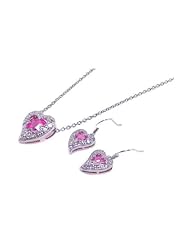 Nickel Free Sterling Silver Pendant & Earring Sets Pink CZ Matching Set