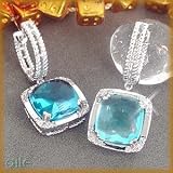 14K Blue Topaz Cabochon & Diamond Drop Earrings