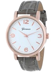 Geneva Womens 2363-grey-GEN  Brushed Metal Leather Band Watch