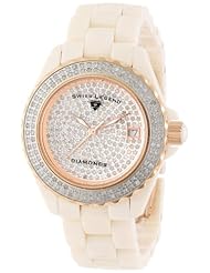 Swiss Legend Womens 20052-BGRFS Karamica Pave Diamond Dial High Tech Beige Ceramic Watch