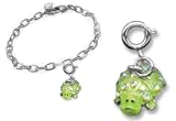 CHARM IT!��� Green Crystal Turtle 3d Charm with Crystals and Silver Linked Bracelet Set (350)