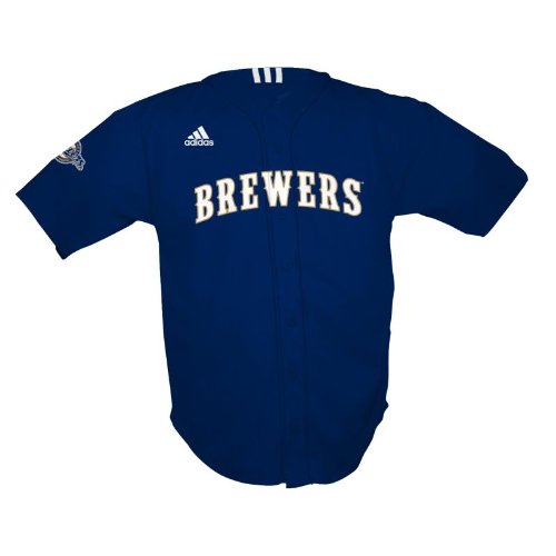 MLB Boys' Milwaukee Brewers Screen Print Baseball Jersey, Heritage Blue, Medium