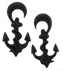 Organic Hand Carved Anchor Horn Plugs - 0 Gauge - 35mm x 69mm - Sold as a Pair