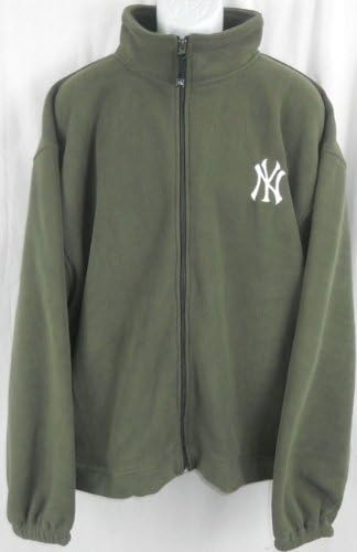 New York Yankees Polar Fleece Khaki Olive Green Jacket Embroidered Logo Full Zip (4XL)
