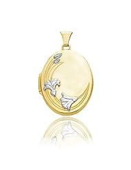 14K 2 Tone Gold Oval Floral Locket (26 x 19 mm)