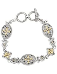 Clevereves Sterling Silver & 18K Yellow Gold 07.50-08.00 Inch Sterling Silver And 18Ky Adjustable Fashion Bracelet W Toggle Clasp