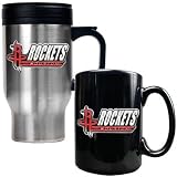 Houston Rockets Stainless Steel Travel Mug and Black Ceramic Mug Set (with "Rockets")
