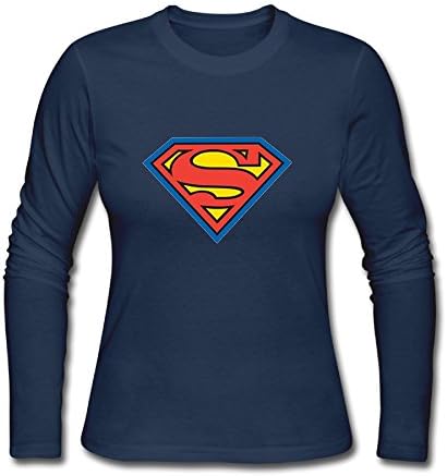 Custom Superman Classic Logo Females Navy Long-Sleeve T-Shirts