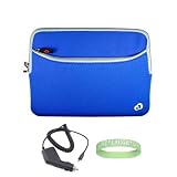 Blue Amazon Kindle DX Carrying Sleeve With Extra Pocket + Rapid Kindle DX Car Charger + Vangoddy tm, Live*Laugh*Love wrist band!!!(Kindle DX Not Included)