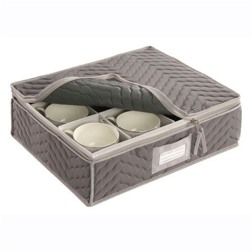 Childrens Toyshop  Kitchen & Housewares : China Cup Storage Chest - Deluxe Quilted Microfiber (Light Gray) (12.5"H x 15.5"W x 5"D)