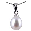 Freshwater Cultured Oval Shape 7-8mm White Pearl Pendant, 16" Sterling Silver 1MM Cable Chain