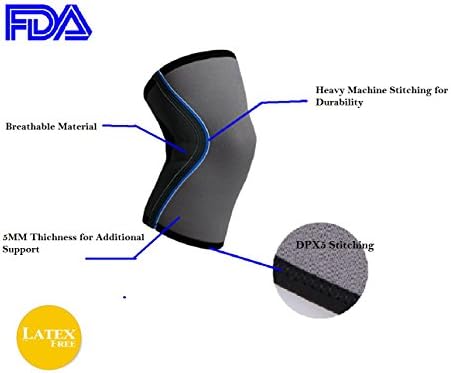 NEOPRENE KNEE SLEEVE provides Knee support & Knee protection for WEIGHTLIFTING, RUNNING, CROSSFIT. Tried and Tested by Pro Athletes. KNEE BRACE 5MM THICK. Unisex Design (SMALL-BLUE LINE)