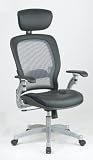 Air Grid Back Executive Leather Chair with Adjustable Headrest and Platinum Finish Metal Base By Office Star