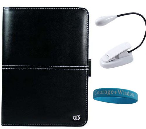 Amazon Kindle 2 Package:Black Leather Carrying Case for Amazon Kindle 2 + Amazon Kindle 2 Clip-On Light + Courage*Wisdom Wristband (Amazon Kindle not included)